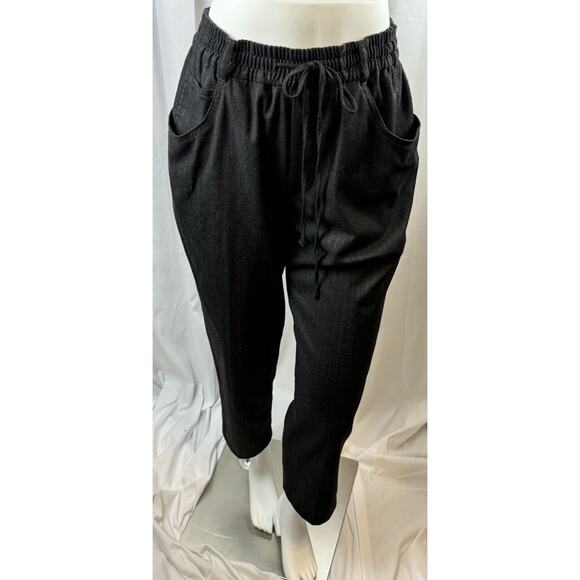 Zara Pinstripes Drawstring Waist Trousers Charcoal Gray 12 Professional 64-29 - Picture 10 of 15